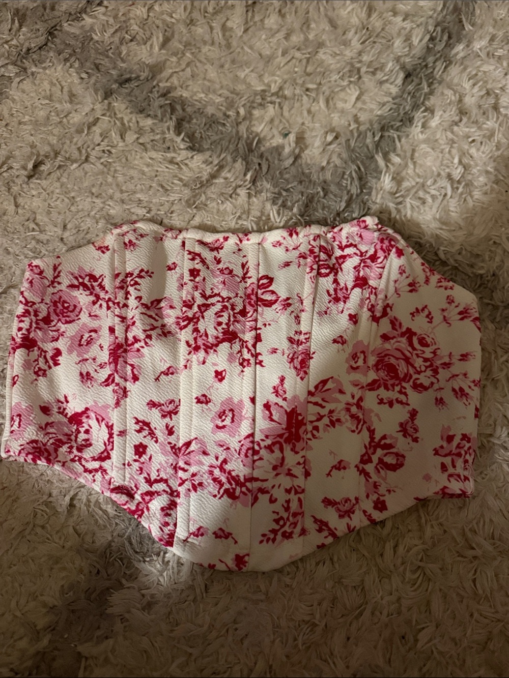 SHEIN White Corset Crop Top with Pink Floral Print